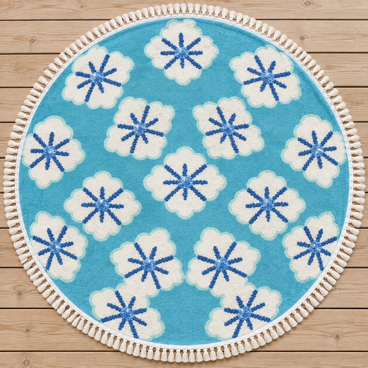 Round printed terry beach towel with tassels, KK Fashion Exports