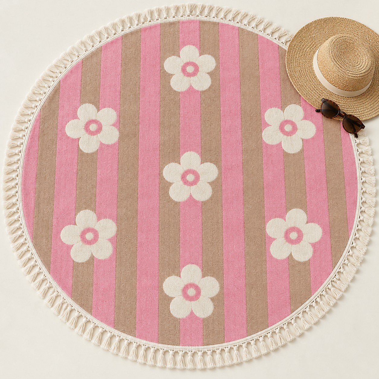 Round printed terry beach towel with tassels, KK Fashion Exports
