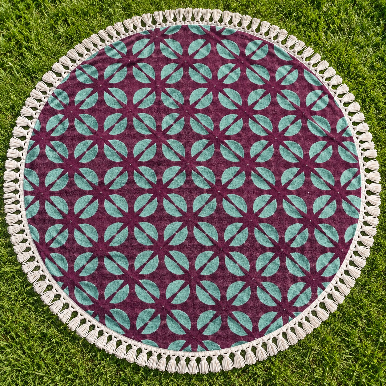 Round printed terry beach towel with tassels, KK Fashion Exports