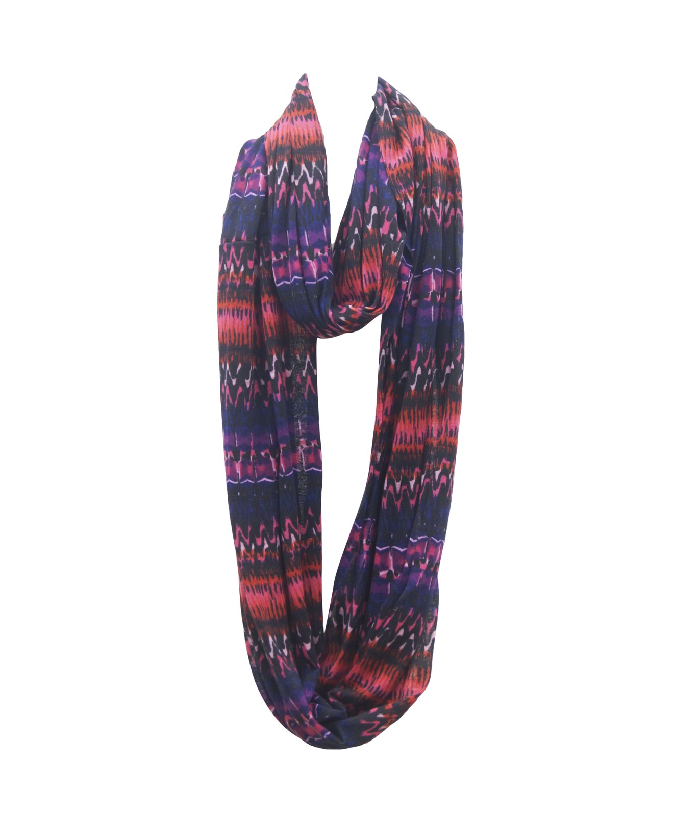 Blue and red printed viscose loop scarf