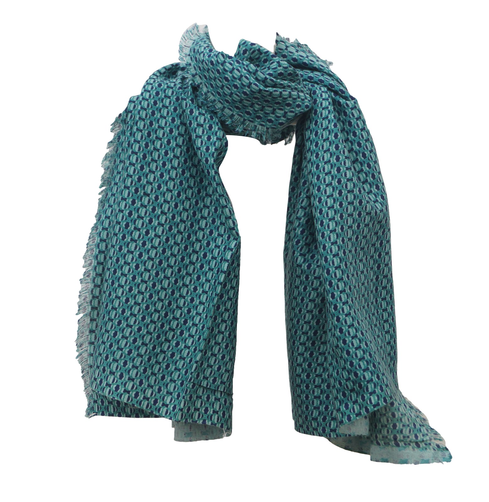 Teal printed viscose shawl