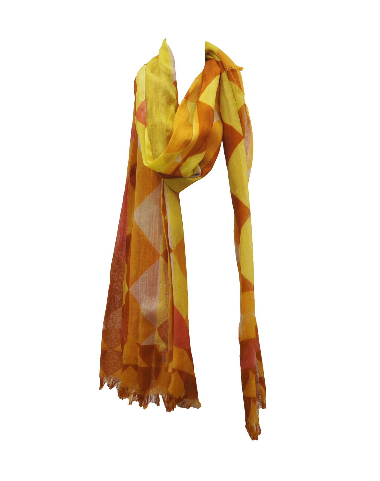 Yellow and orange printed viscose shawl