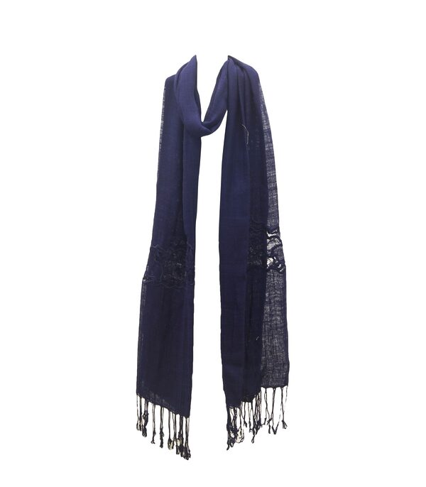 Navy solid viscose scarf with fringe