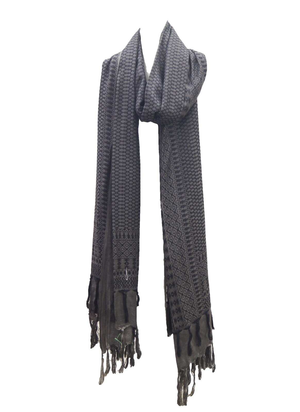 Grey stone wash viscose scarf with fringe