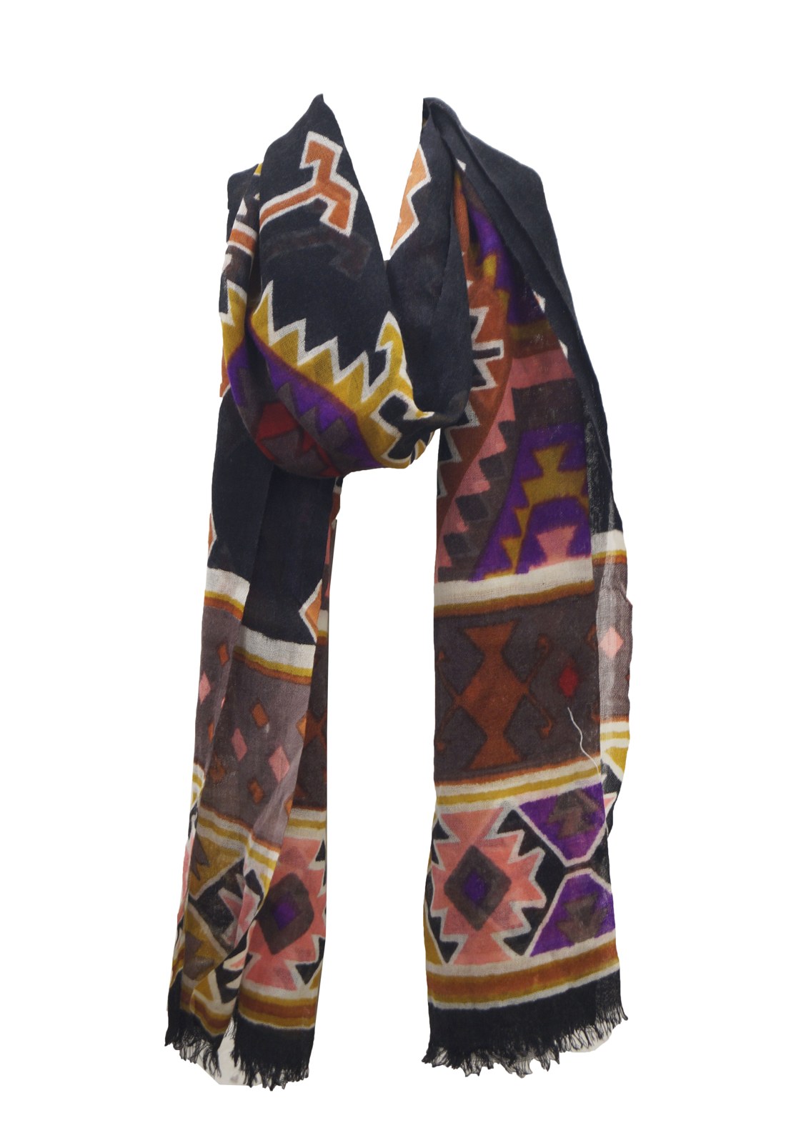 Black printed wool scarf