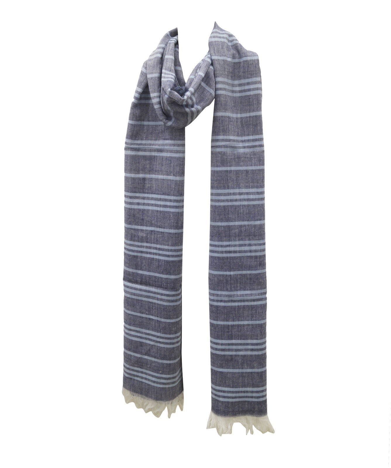 Blue woven striped cotton scarf