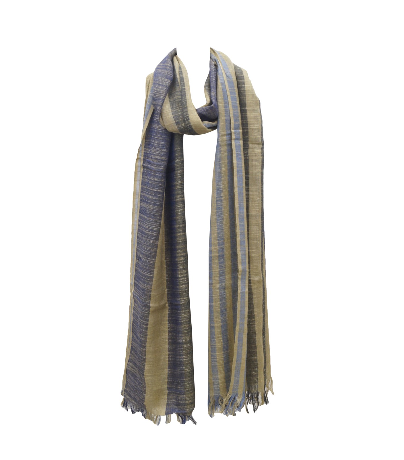 Grey and yellow woven striped scarf