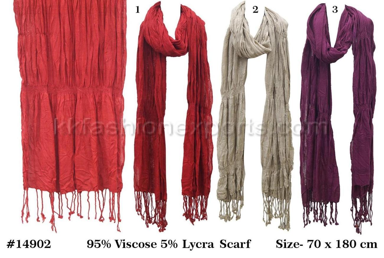 Foulards en viscose froissés avec extrémités à pompons illustrés en rouge, coloris beige et violet