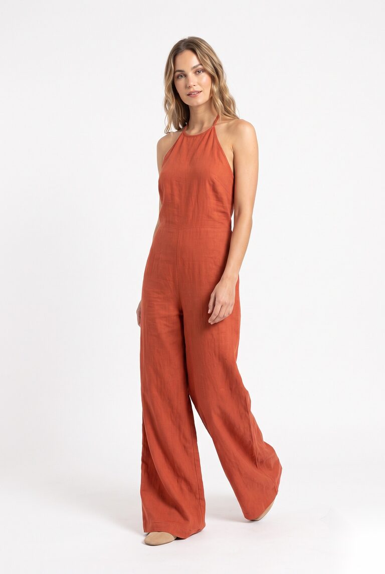 Rust halter neck jumpsuit
