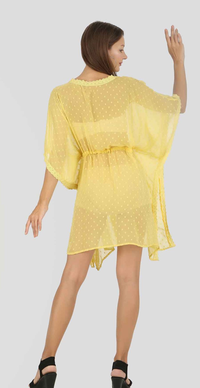 Yellow sheer kimono with a drawstring waist, bakfra