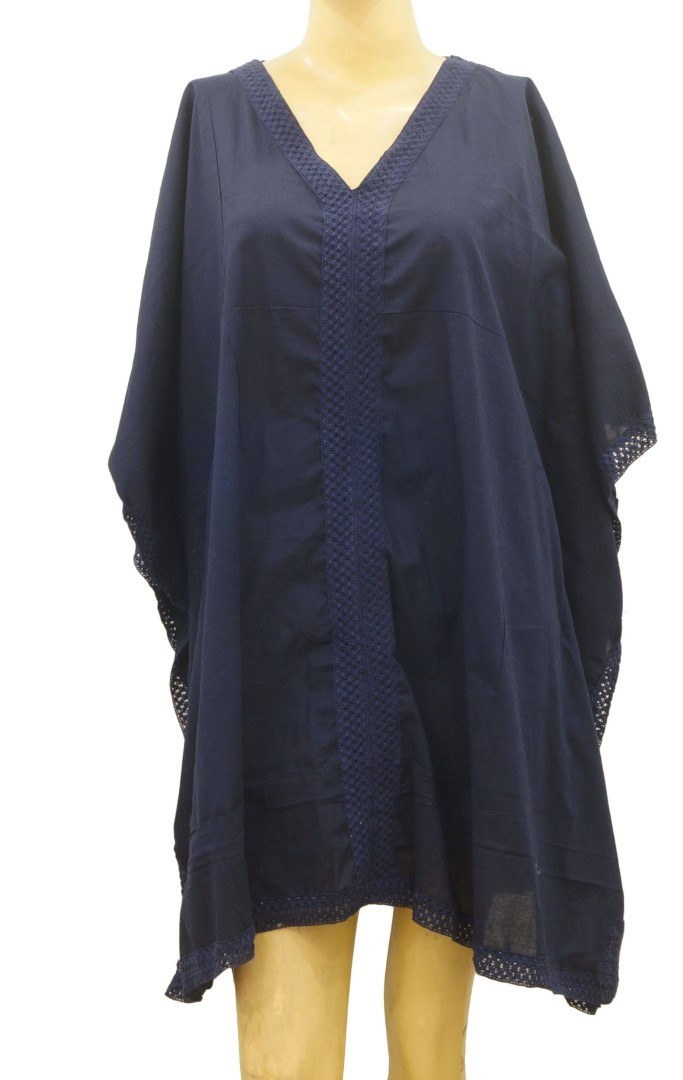 Navy solid poncho with V-neck