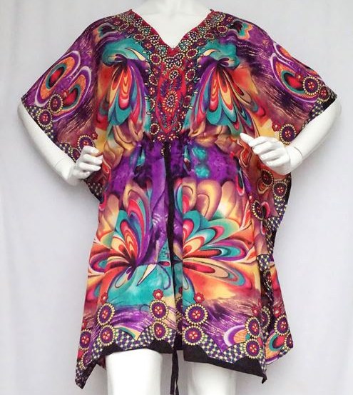 Purple printed polyester poncho
