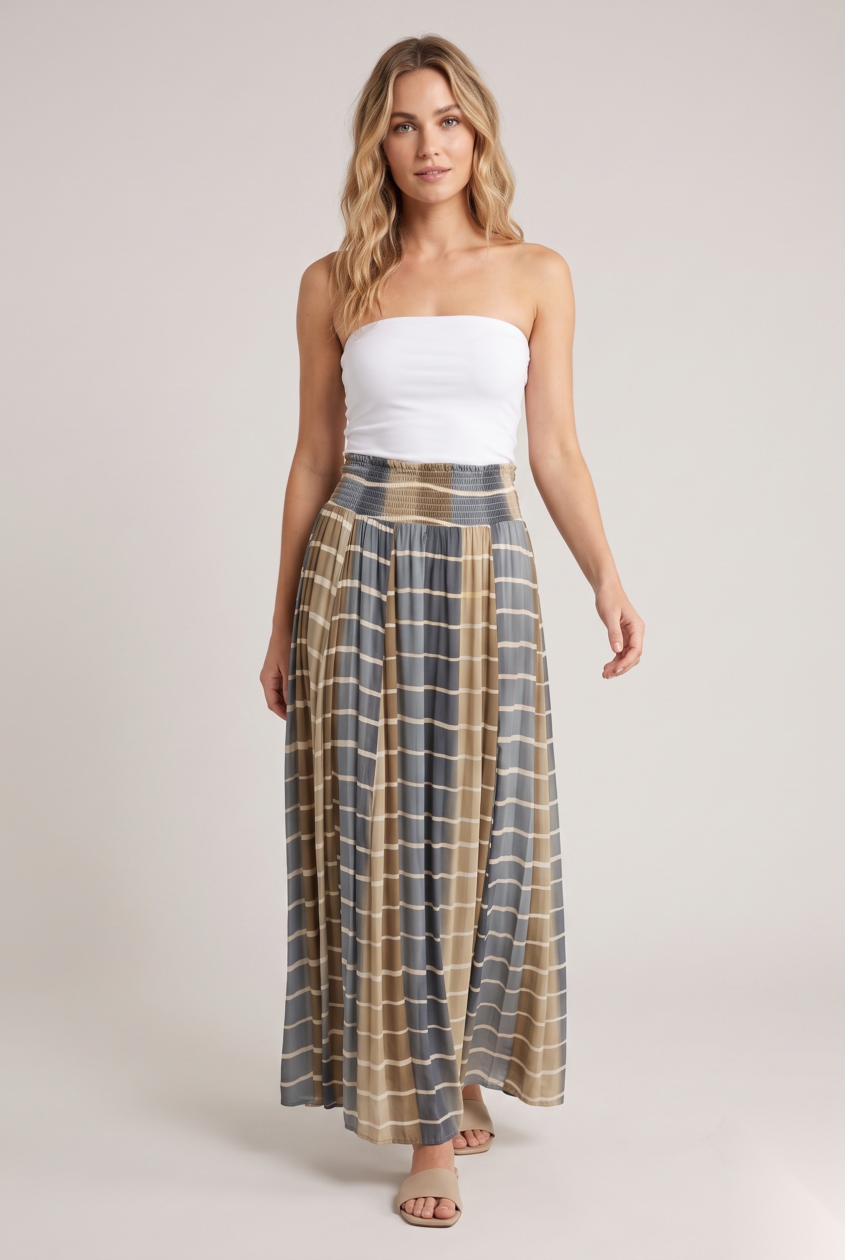 Printed Skirts worn by a model, KK Fashion Exports