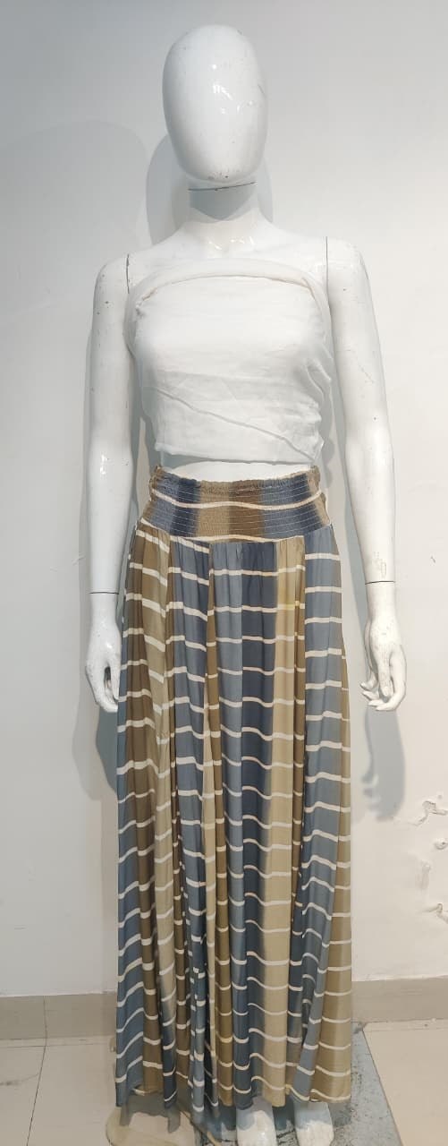 Blue and yellow striped print maxi skirt