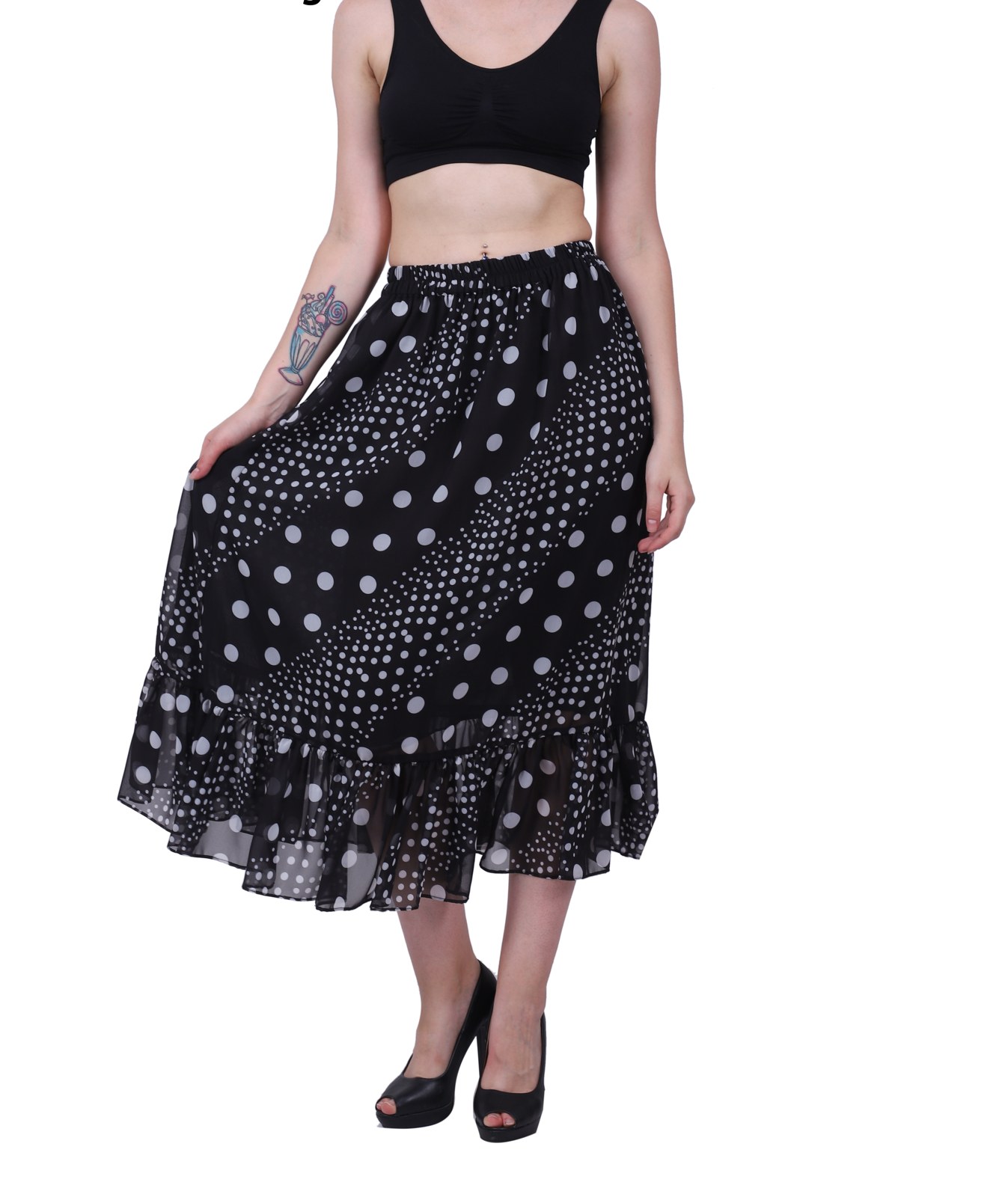 Black printed skirt with lining
