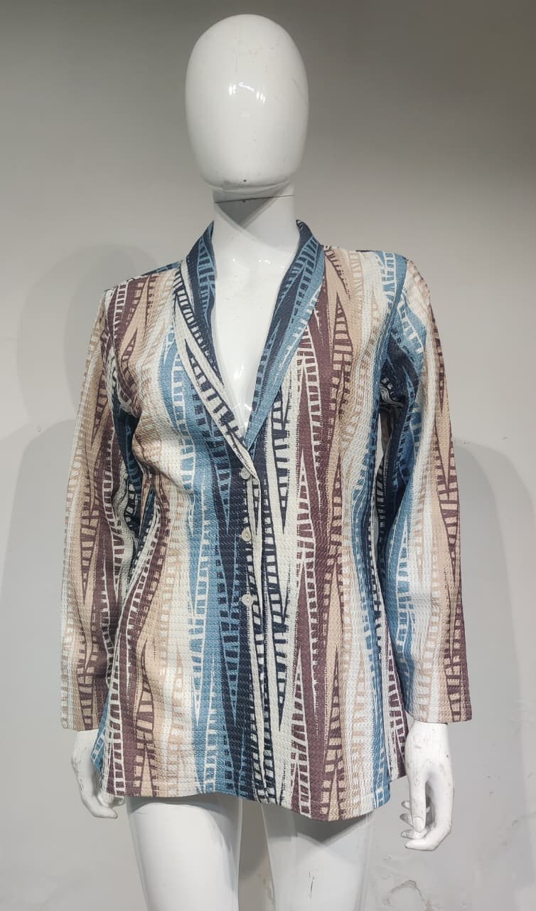 Blue and white printed shirt top on a mannequin