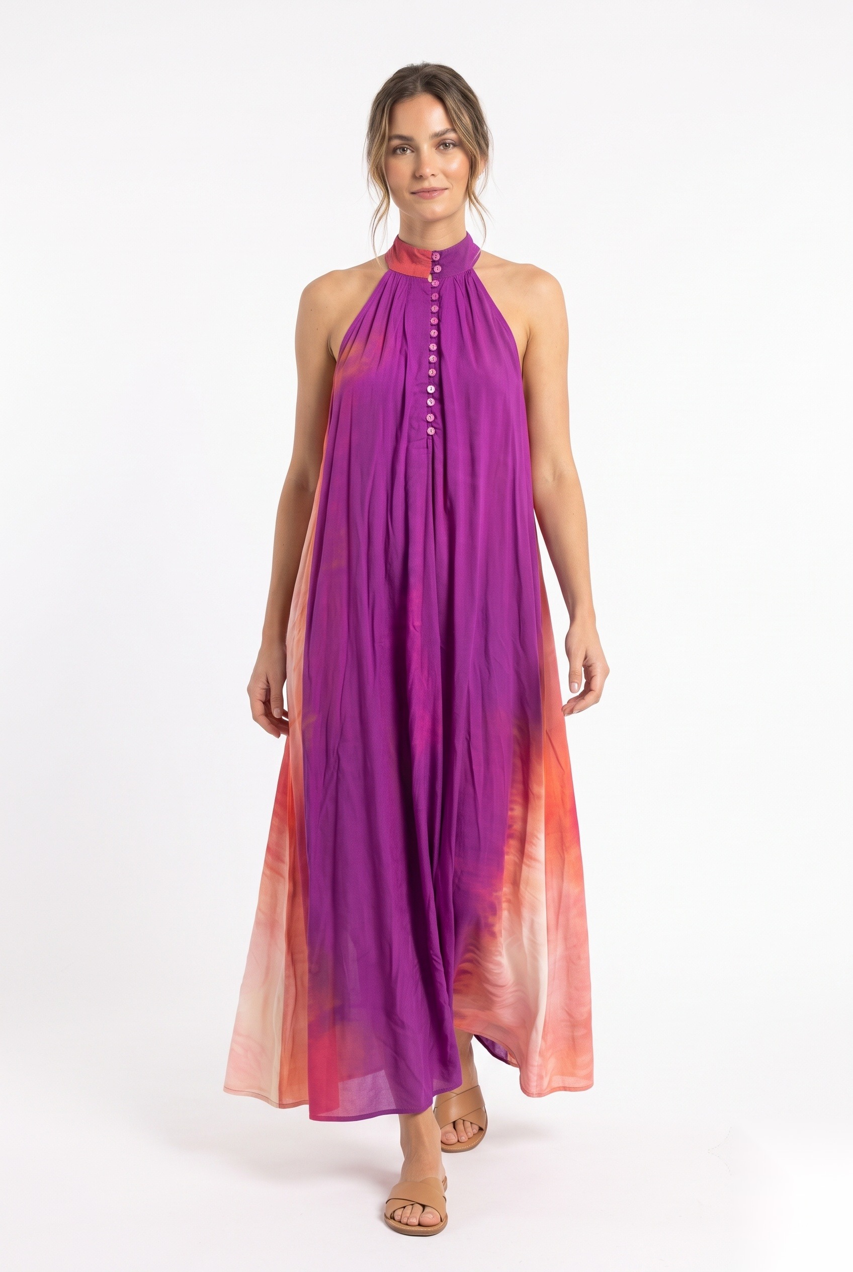 Cotton Crepe Ombre Dresses worn by a model, KK Fashion Exports