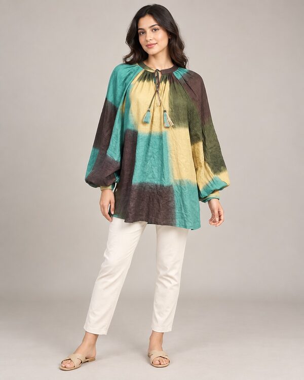 Cotton Mud Printed Dresses worn by a model, KK Fashion Exports