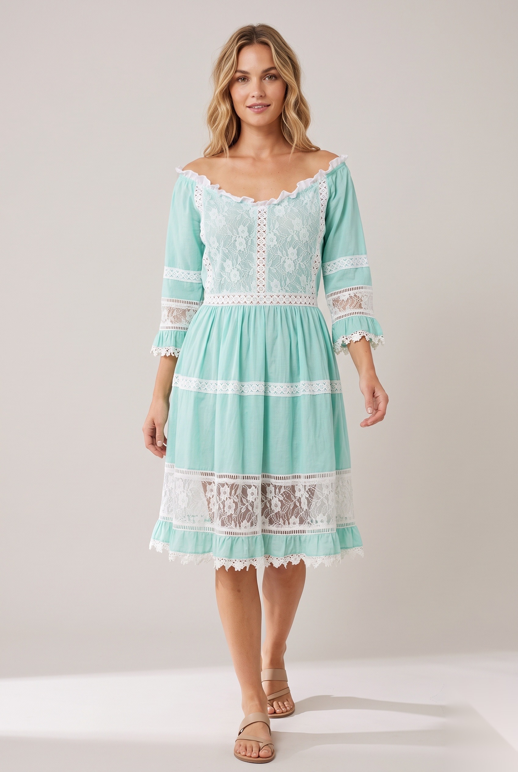 Cotton Net Dresses worn by a model, KK Fashion Exports