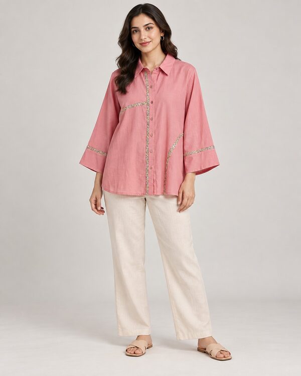 Cotton Plain Embroidery Shirts worn by a model, KK Fashion Exports