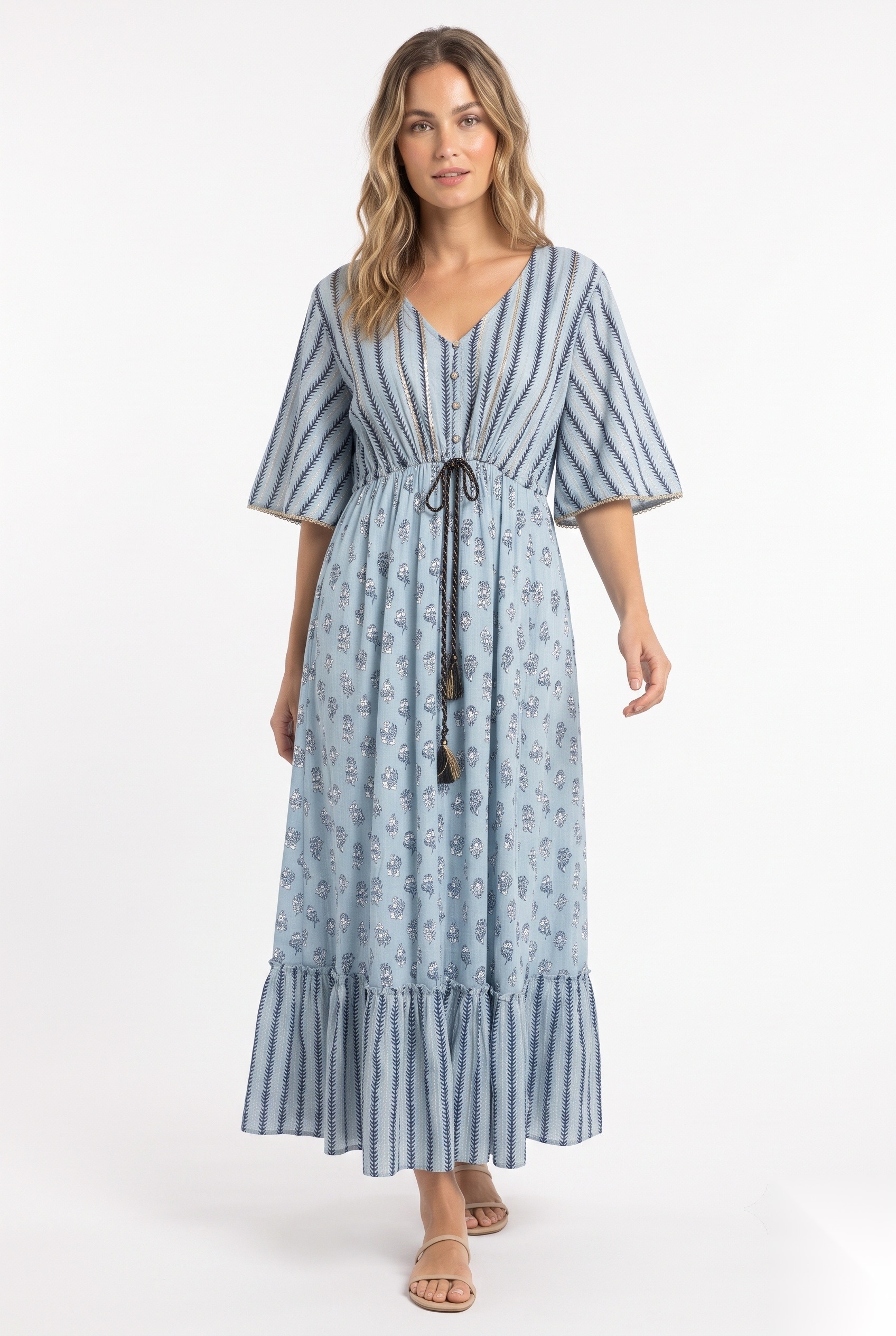 Cotton Poplin Printed Dresses worn by a model, KK Fashion Exports