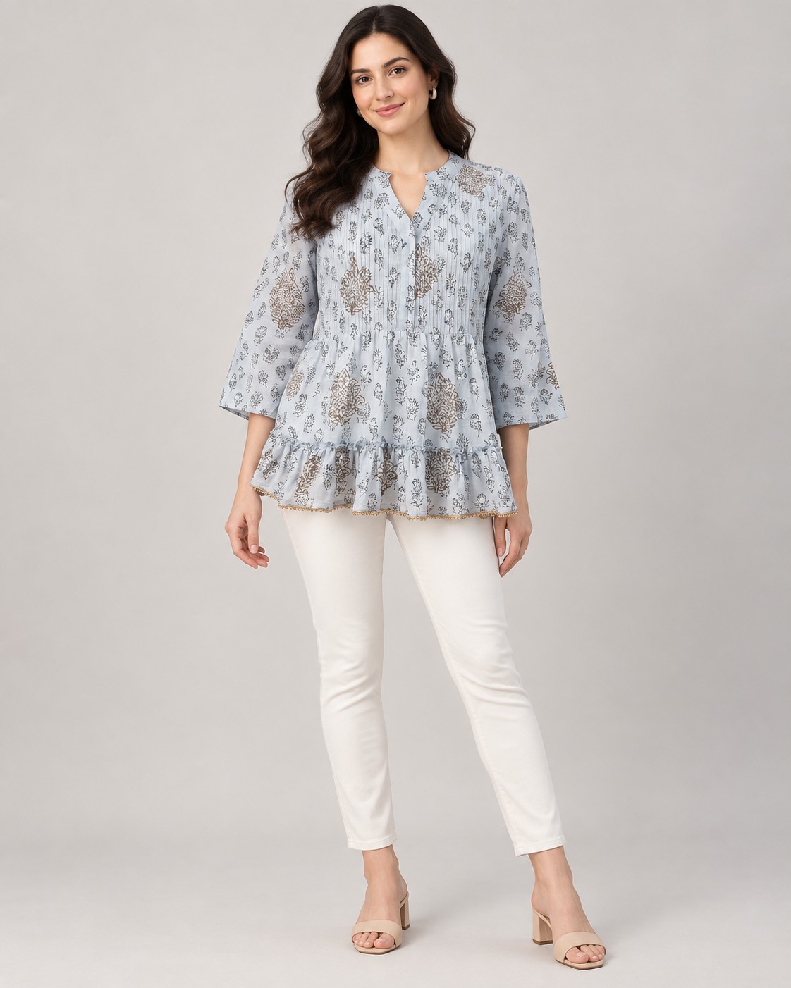 Cotton Poplin Printed Dresses worn by a model, KK Fashion Exports