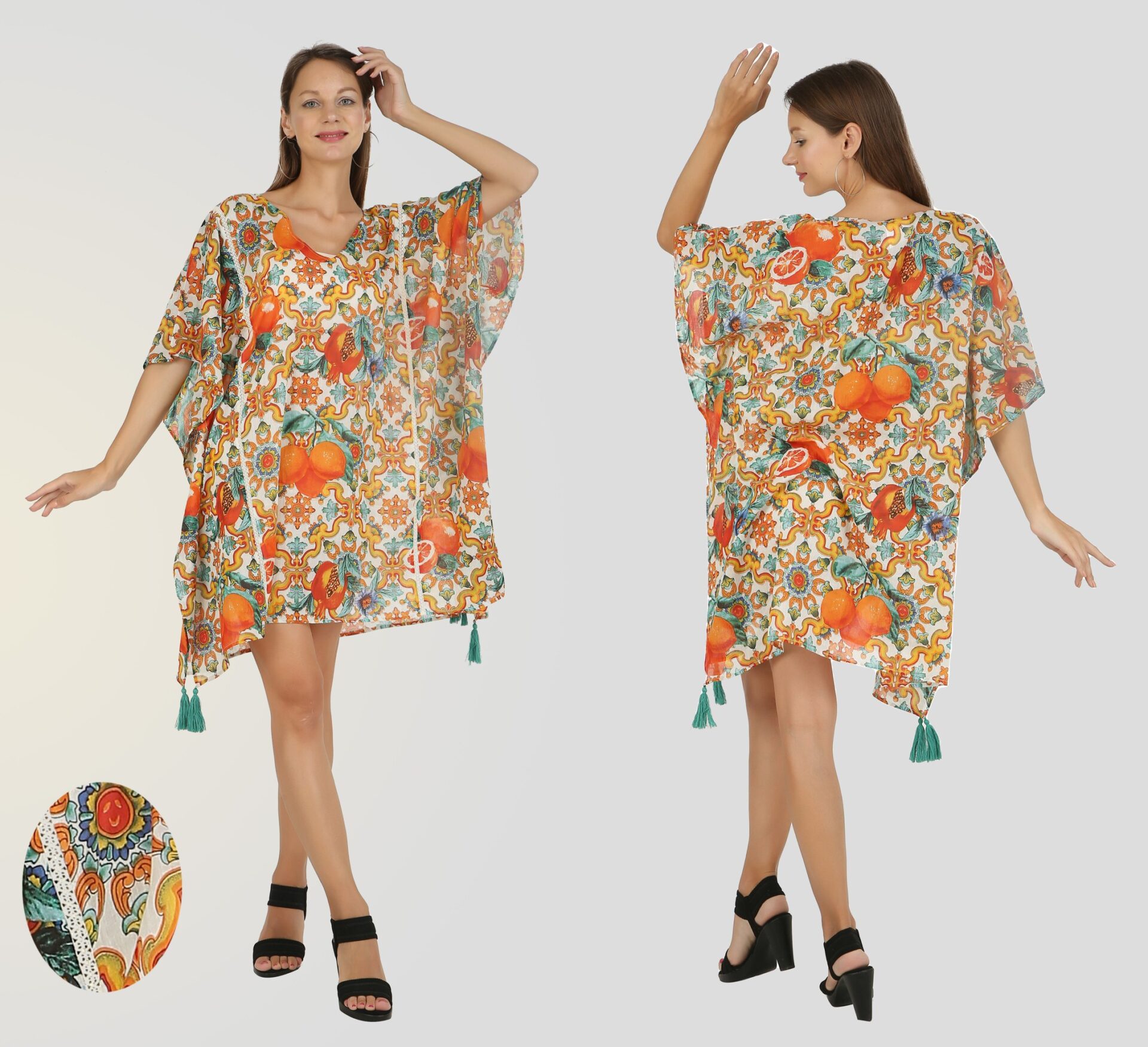 Cotton printed kaftan manufactured by KK Fashion Exports, style CP1730K, shown on model