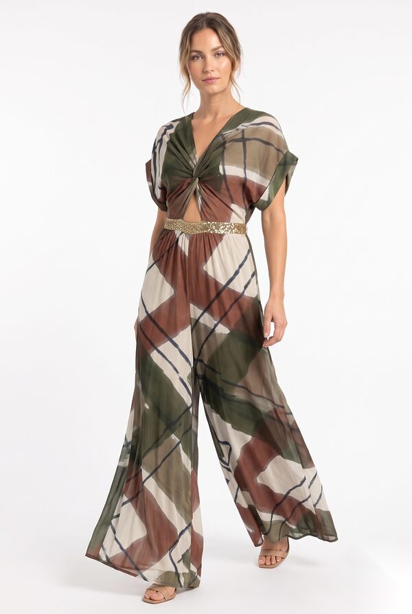 Polyester Georgette Jumpsuits worn by a model, KK Fashion Exports