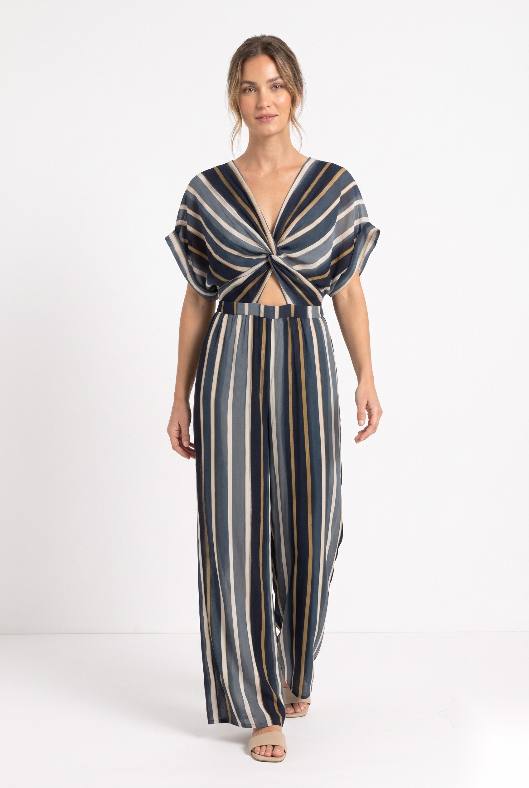 Polyester Georgette Jumpsuits worn by a model, KK Fashion Exports