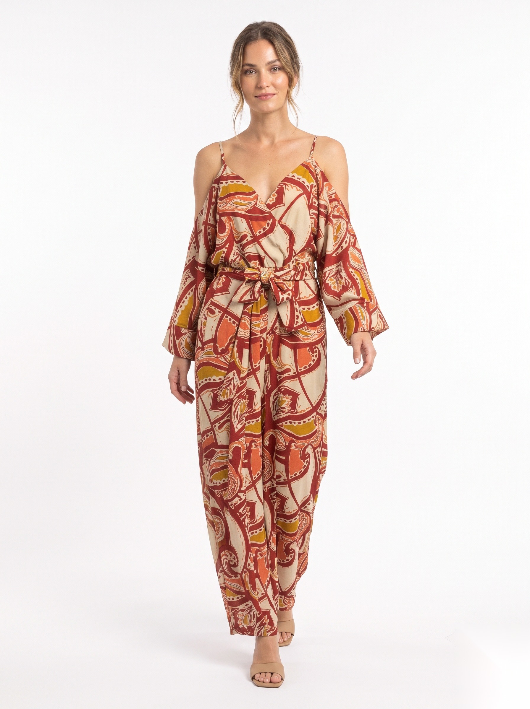 Polyester Georgette Jumpsuits worn by a model, KK Fashion Exports