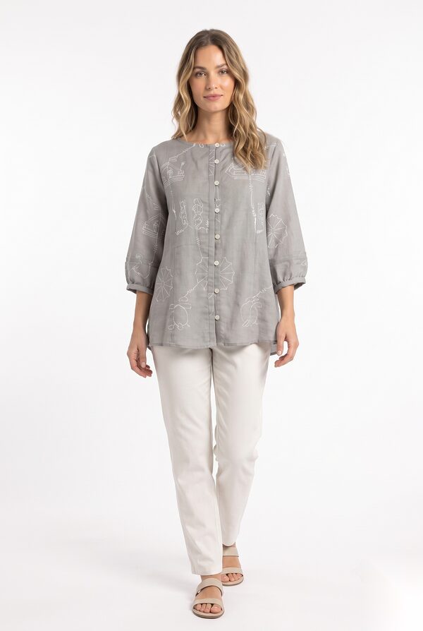 Polyester Printed Tops worn by a model, KK Fashion Exports
