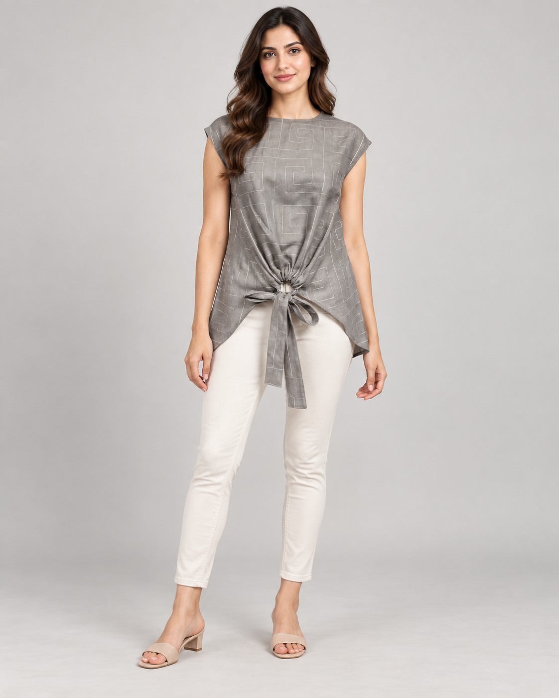 Polyester Printed Tops worn by a model, KK Fashion Exports