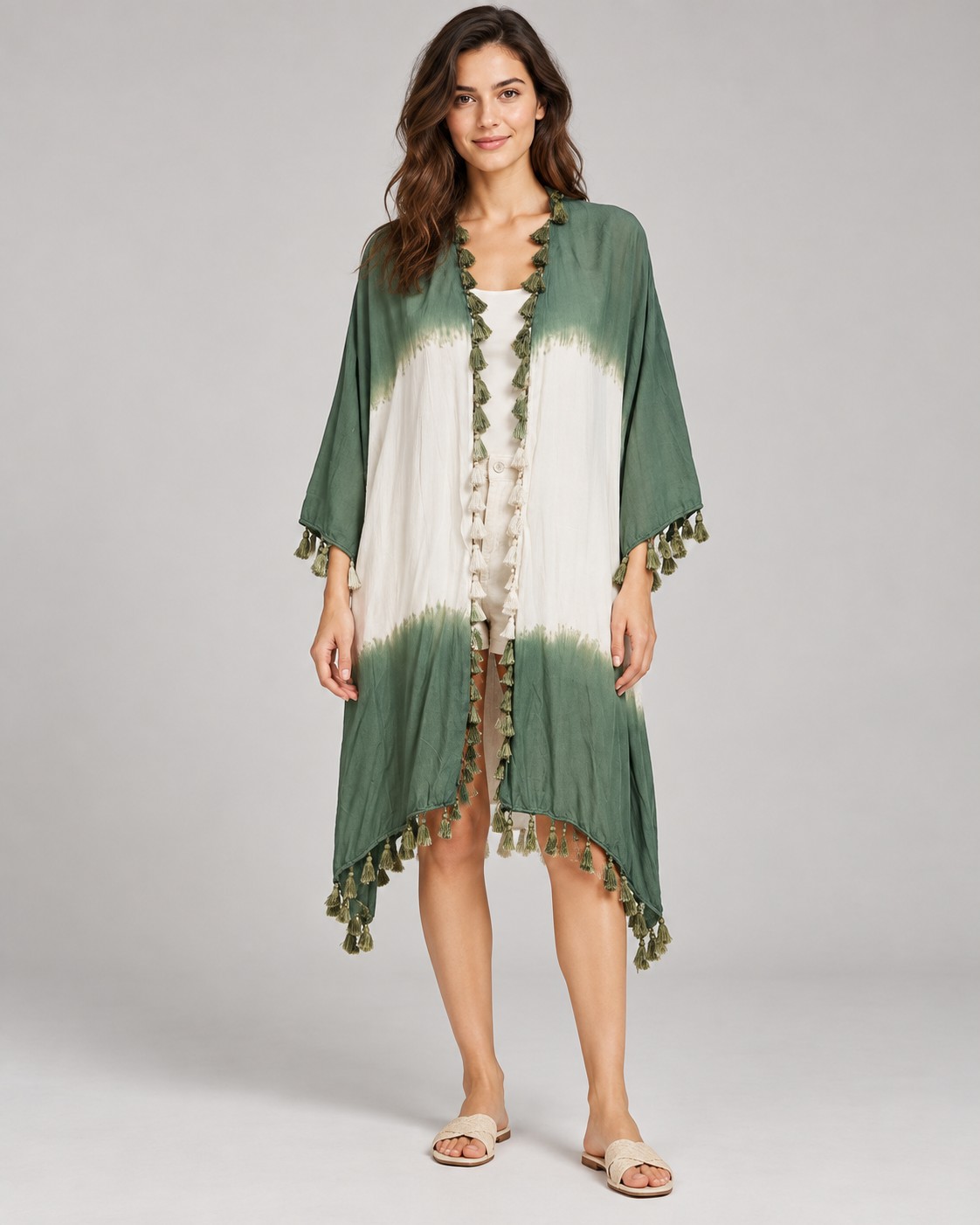 Viscose Kimono Dresses worn by a model, KK Fashion Exports