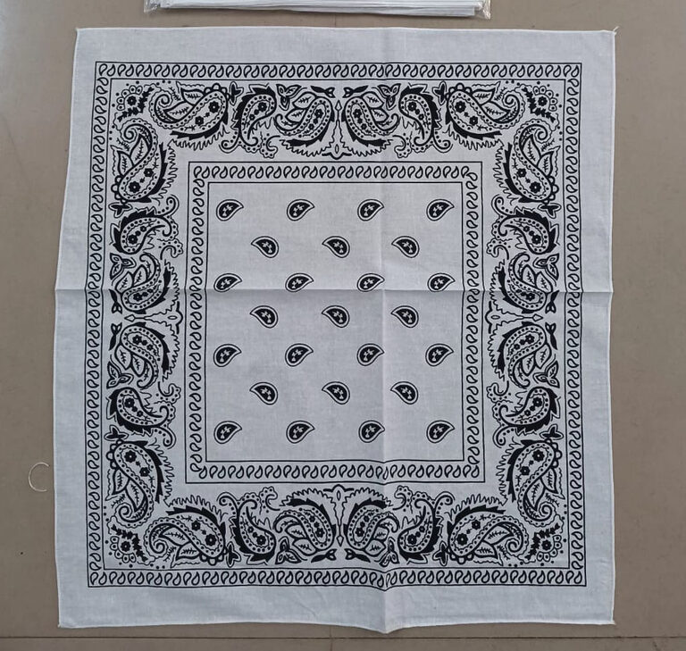 Black and white paisley print cotton bandana