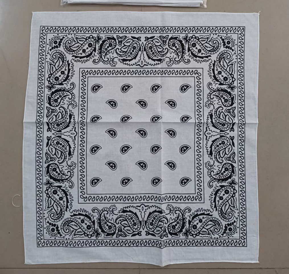 Black and white paisley print cotton bandana