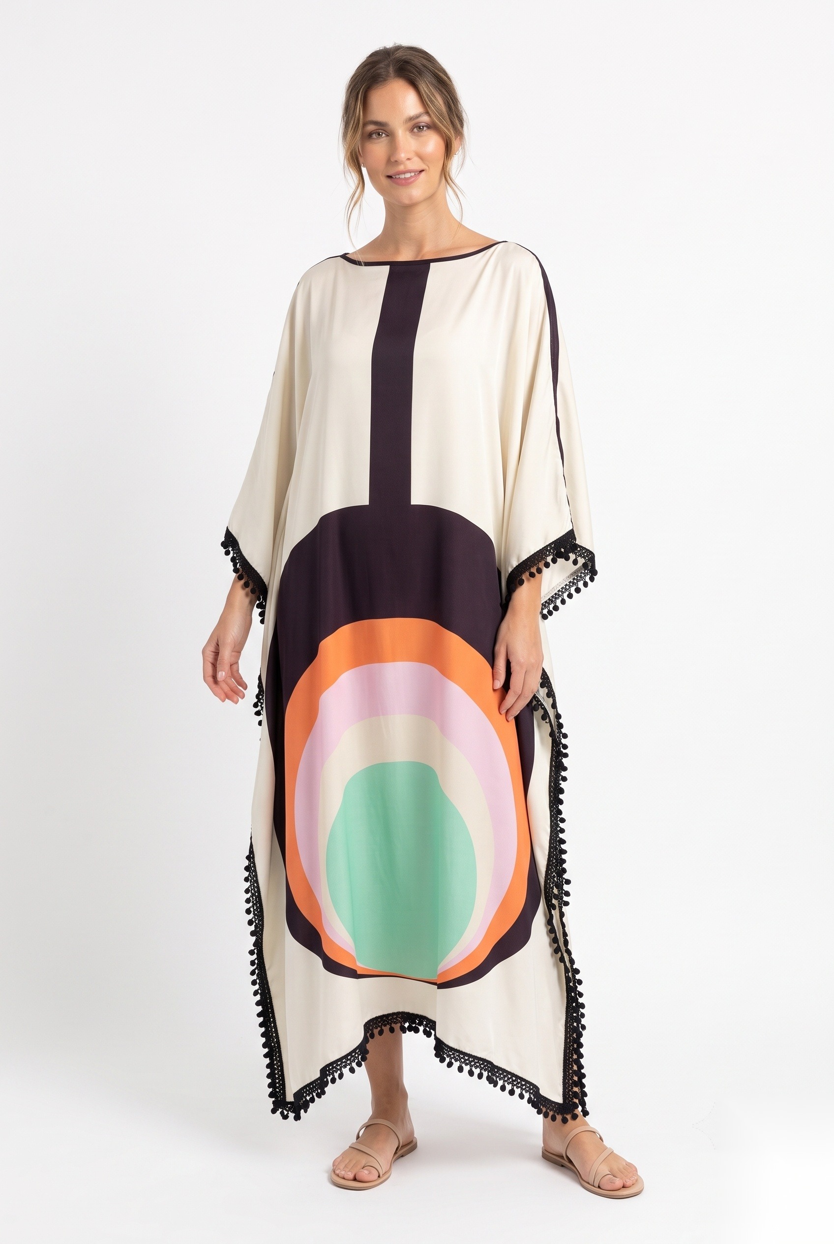 Digital Printed Silk Kaftan Tops worn by a model, KK Fashion Exports