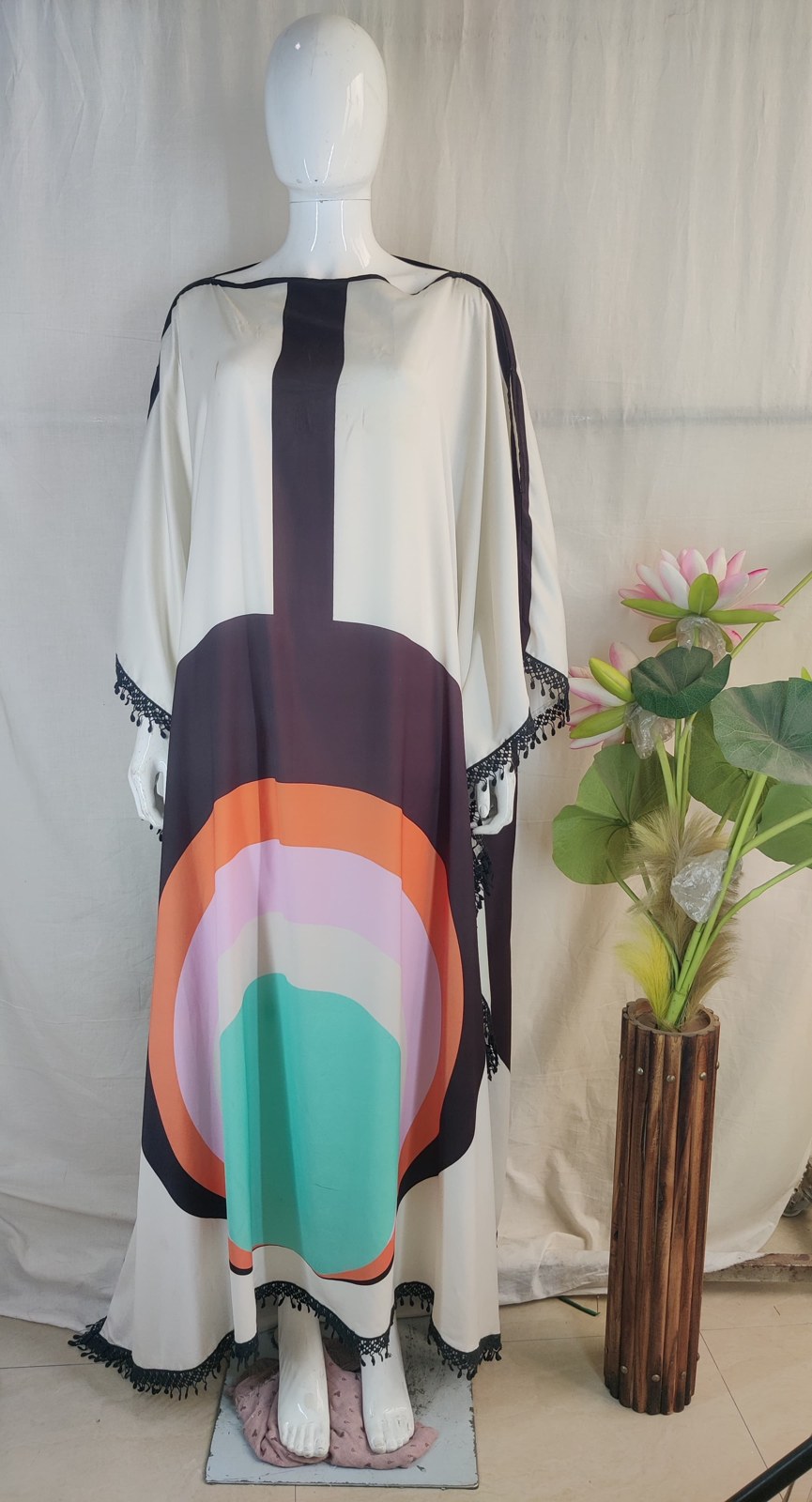 Digital printed kaftan with a graphic circle design