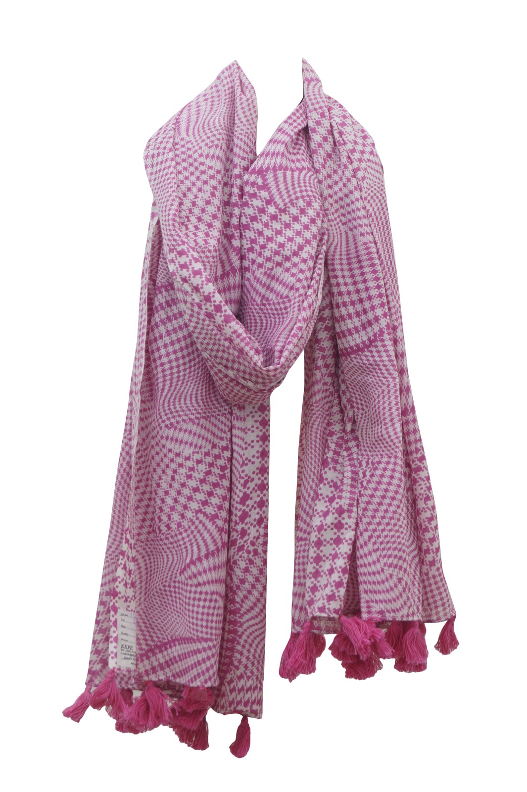 Pink check pareo with pom-pom trim