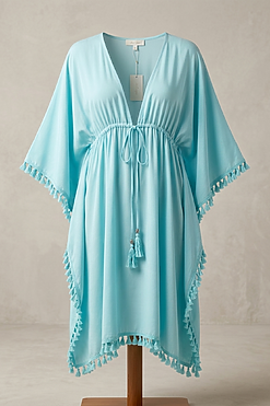 Tasseled Waterfall Viscose Beach Kaftan
