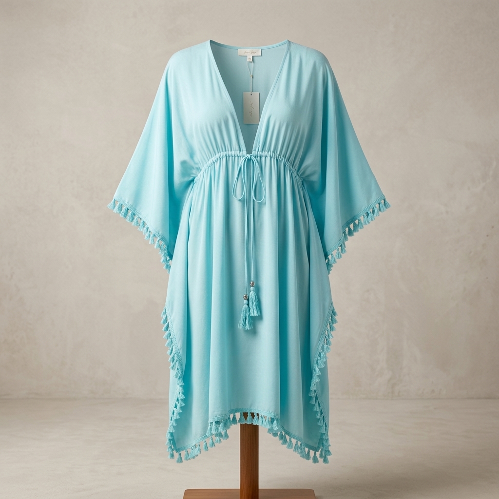 Tasseled Waterfall Viscose Beach Kaftan