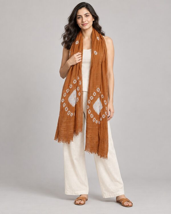 Tie-Dye Shibori Cotton Scarves worn by a model, KK Fashion Exports