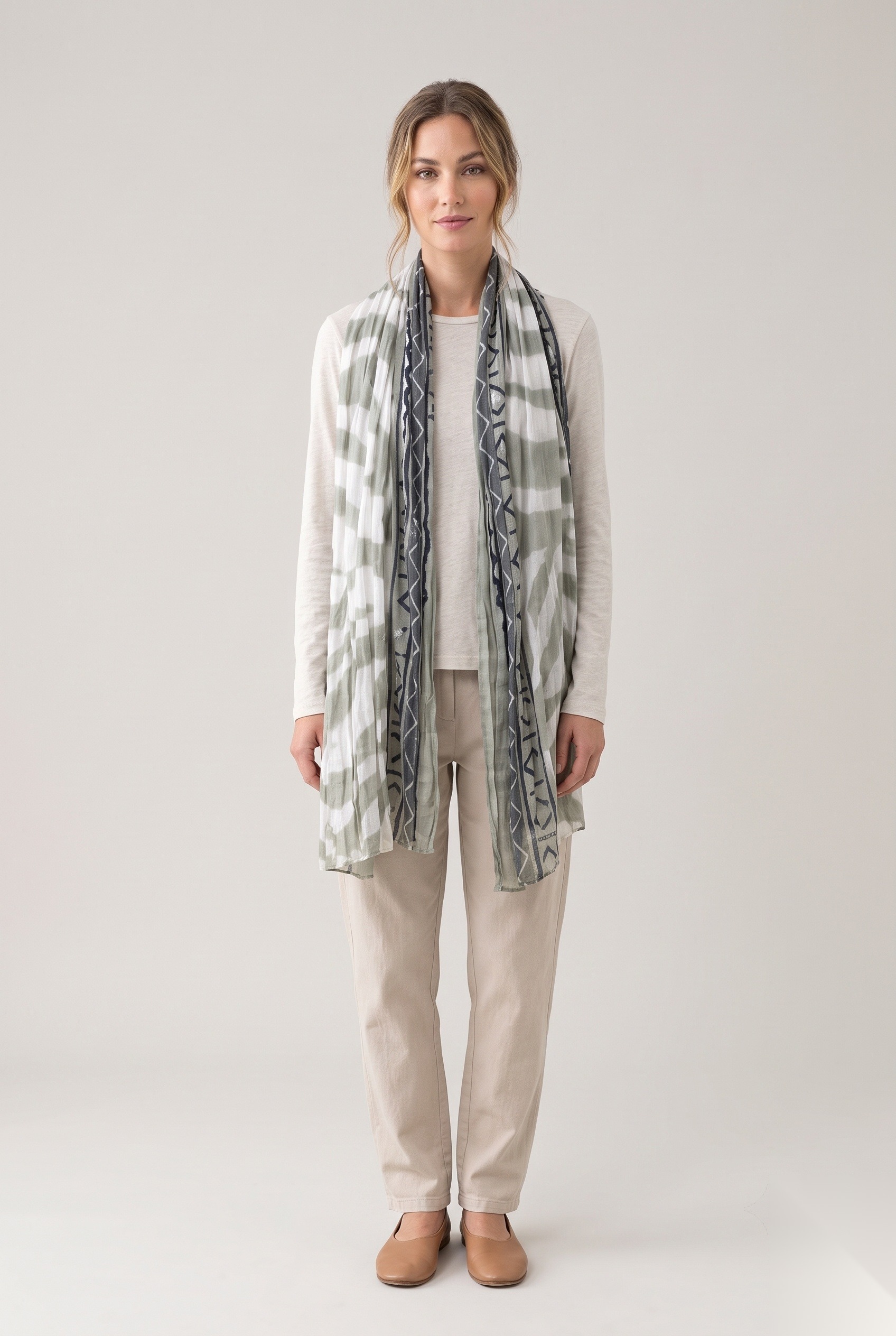 Tie-Dye Shibori Cotton Scarves worn by a model, KK Fashion Exports