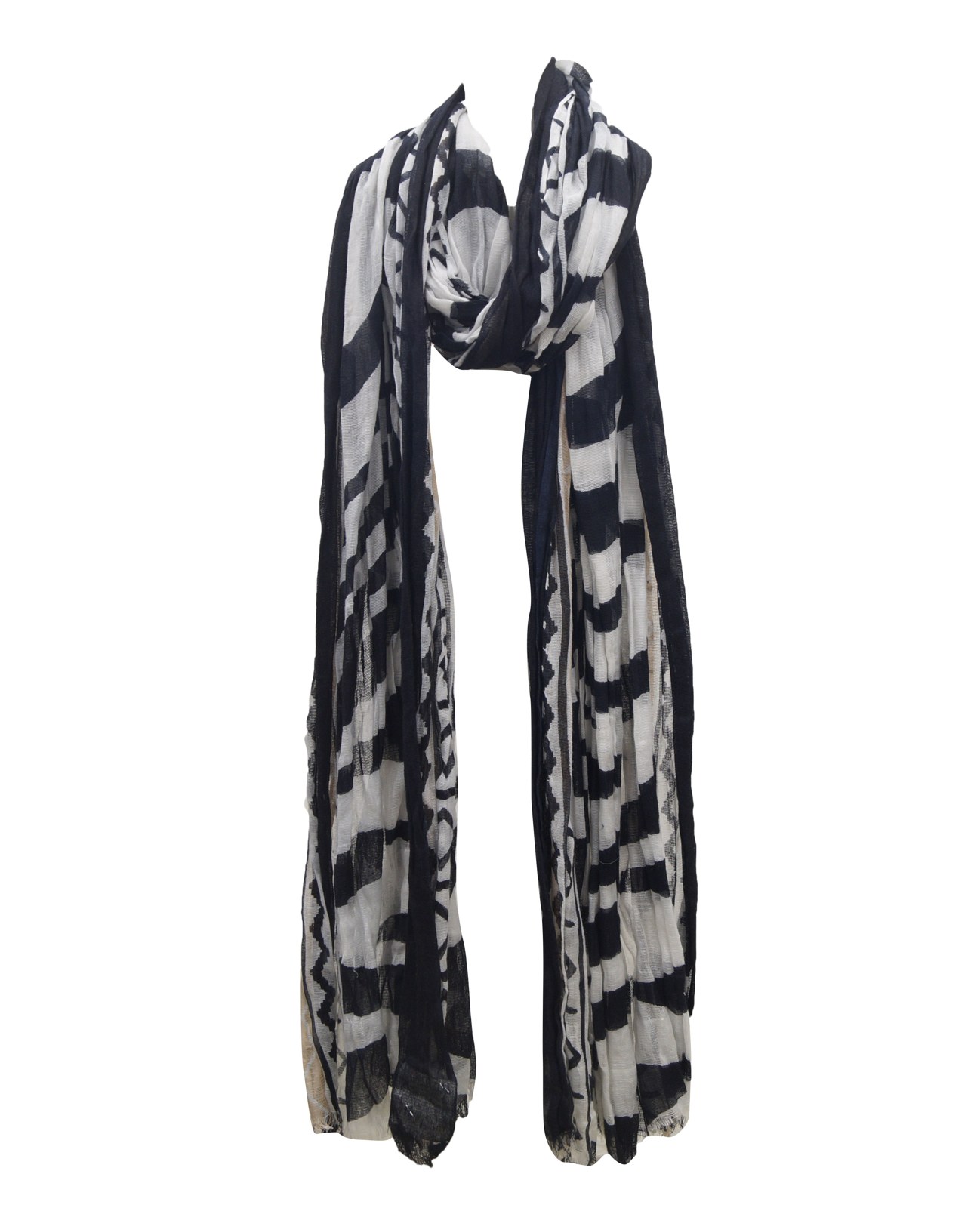 Black and white shibori tie-dye cotton scarf