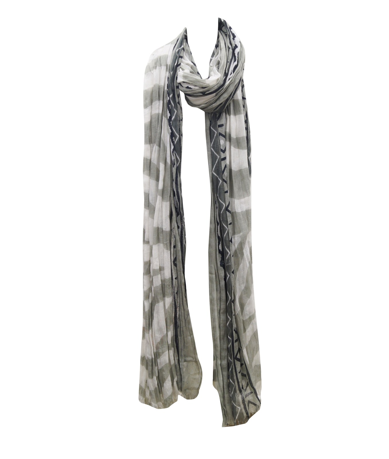 Grey and white shibori tie-dye cotton scarf