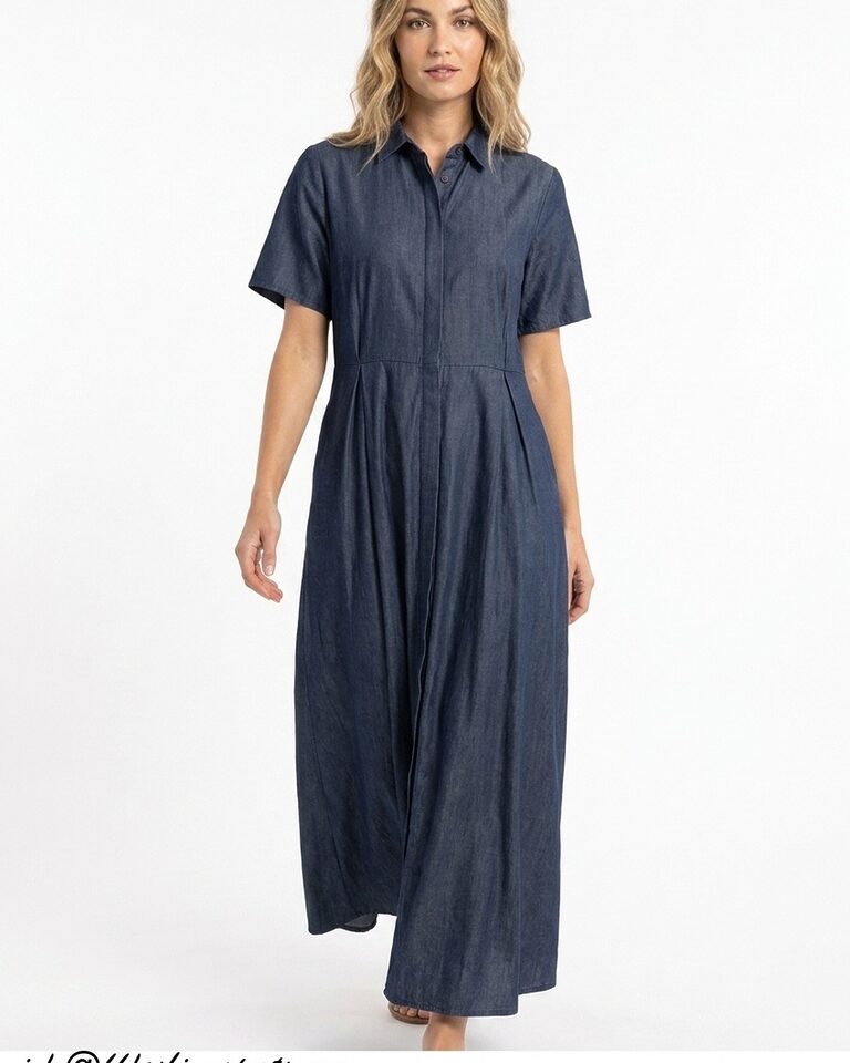Short-sleeved cotton denim shirt dress (style CD4213D)