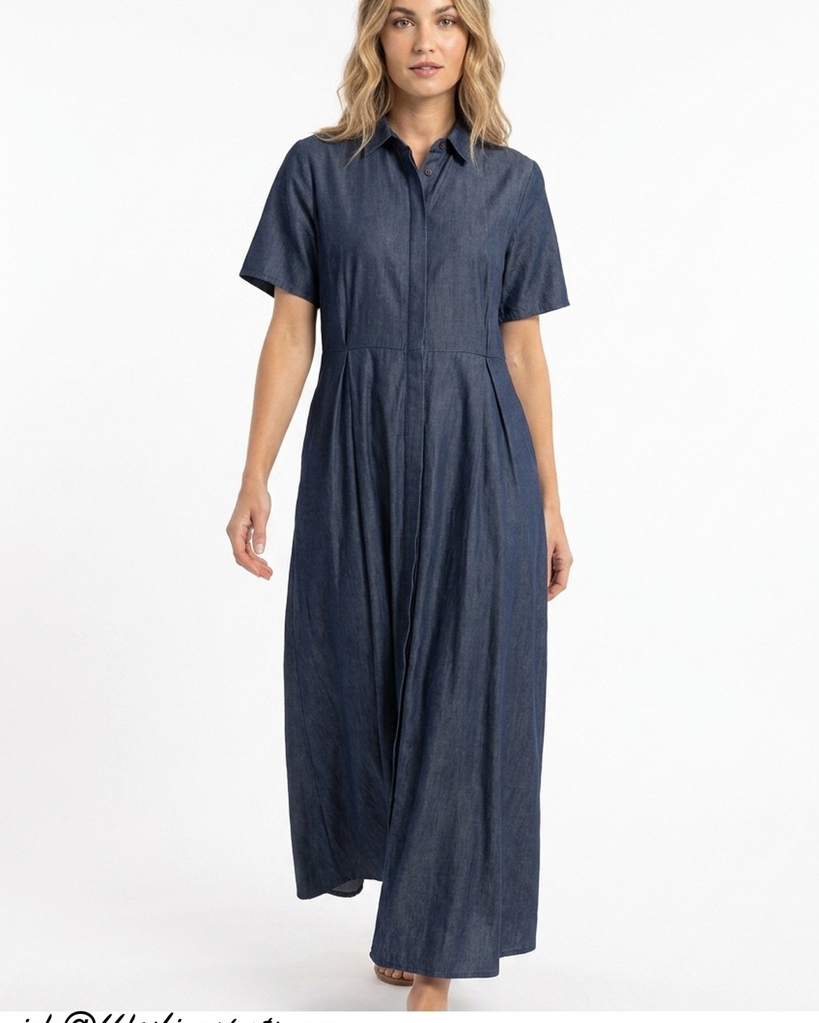 Short-sleeved cotton denim shirt dress (style CD4213D)
