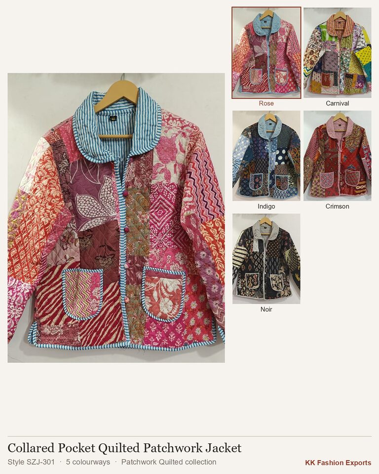 Yakalı Cepli Kapitone Patchwork Ceket SZJ-301