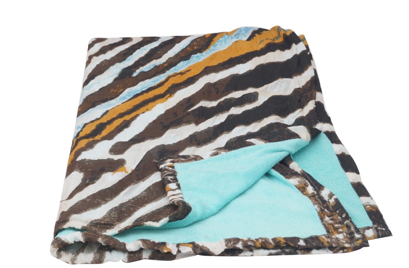Cotton towel pareo with zebra print and turquoise towelling back