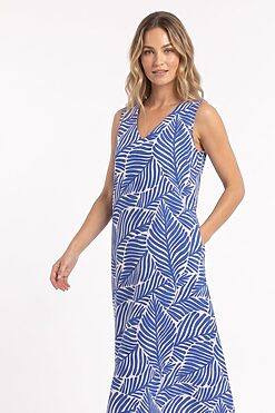 リーフプリントのノースリーブミディドレス, ノイダのKK Fashion Exportsによる受注生産, インド