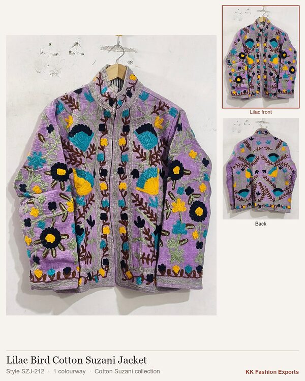 Lilac Bird Cotton Suzani Jacket, style SZJ-212, shown in 1 colourways